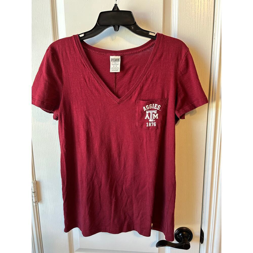Texas A&M Maroon V-neck Soft Tee by Pink
